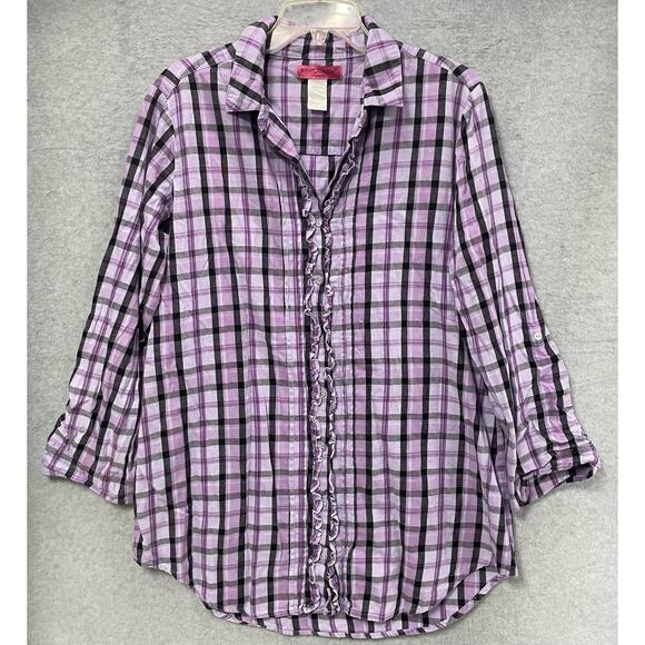 Betsey Johnson Intimates Purple Plaid Button Down Sleep Shirt Size Large - Picture 1 of 4